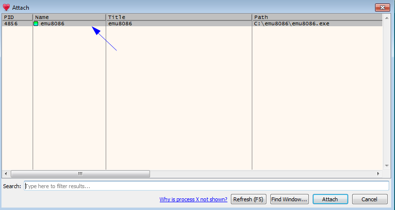 Select program to attach